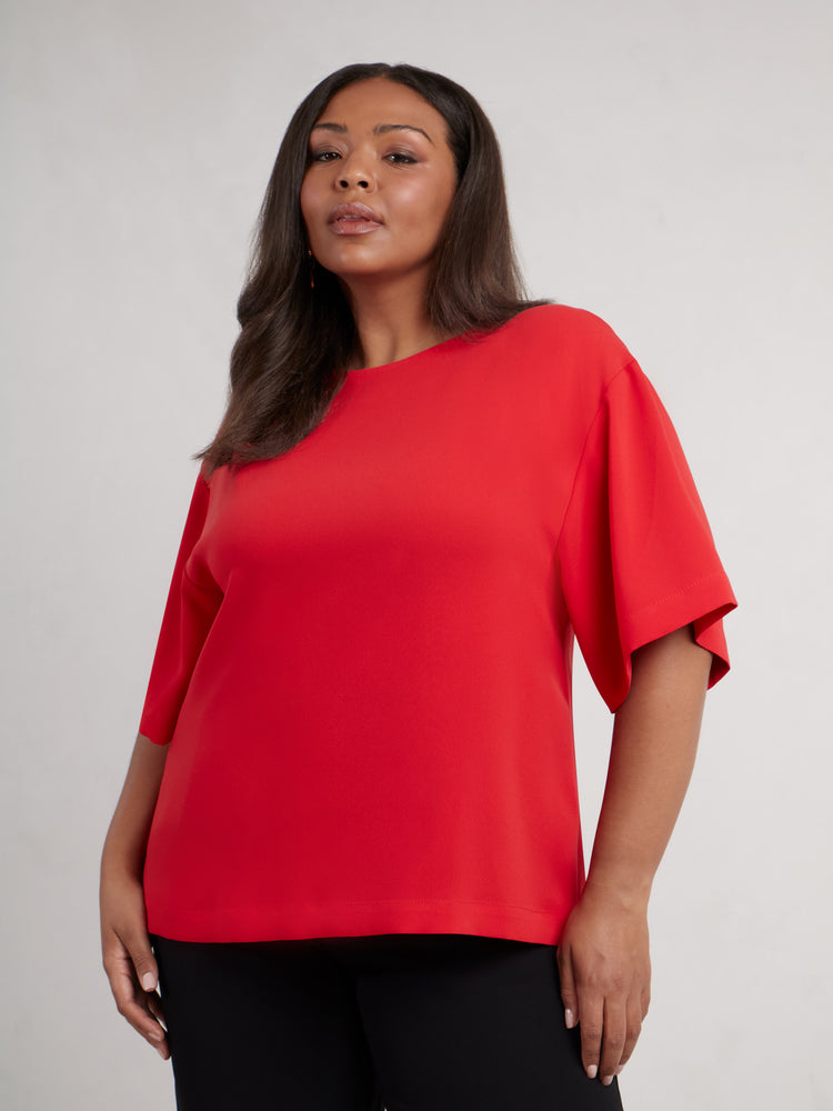 Red Woven Crepe Elevated T-Shirt