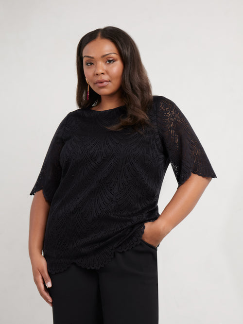 Black Lace Short Sleeve Top