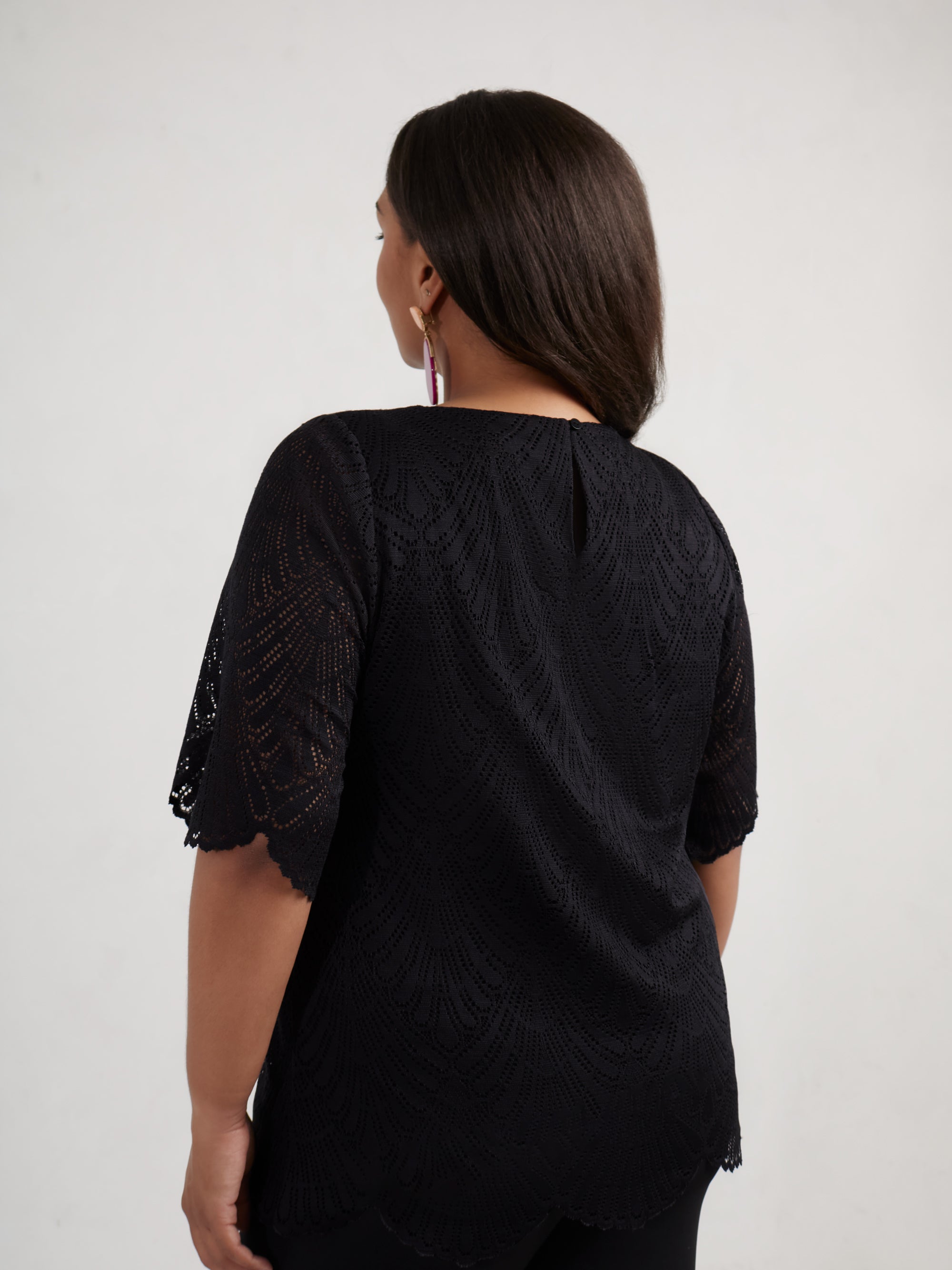 Black Lace Short Sleeve  Top