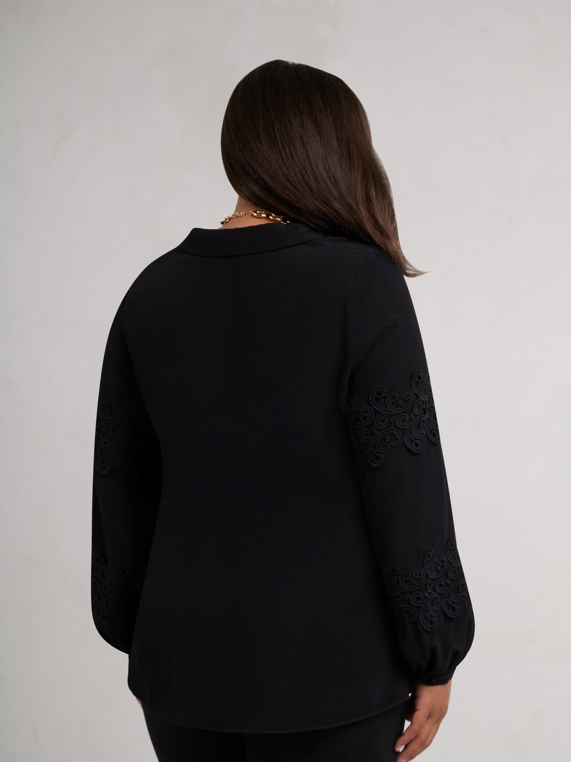 Petite Black Lace Detail Long Sleeve Top