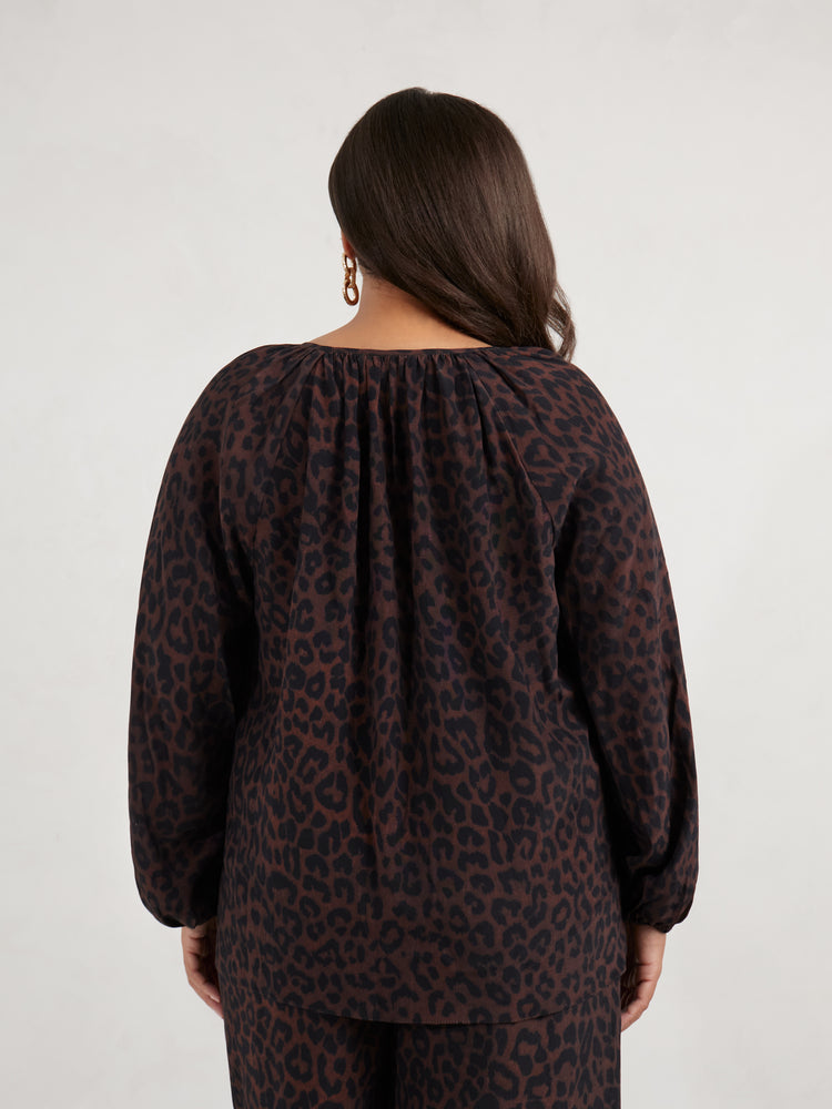 Chocolate Leopard Print Button Front Blouse