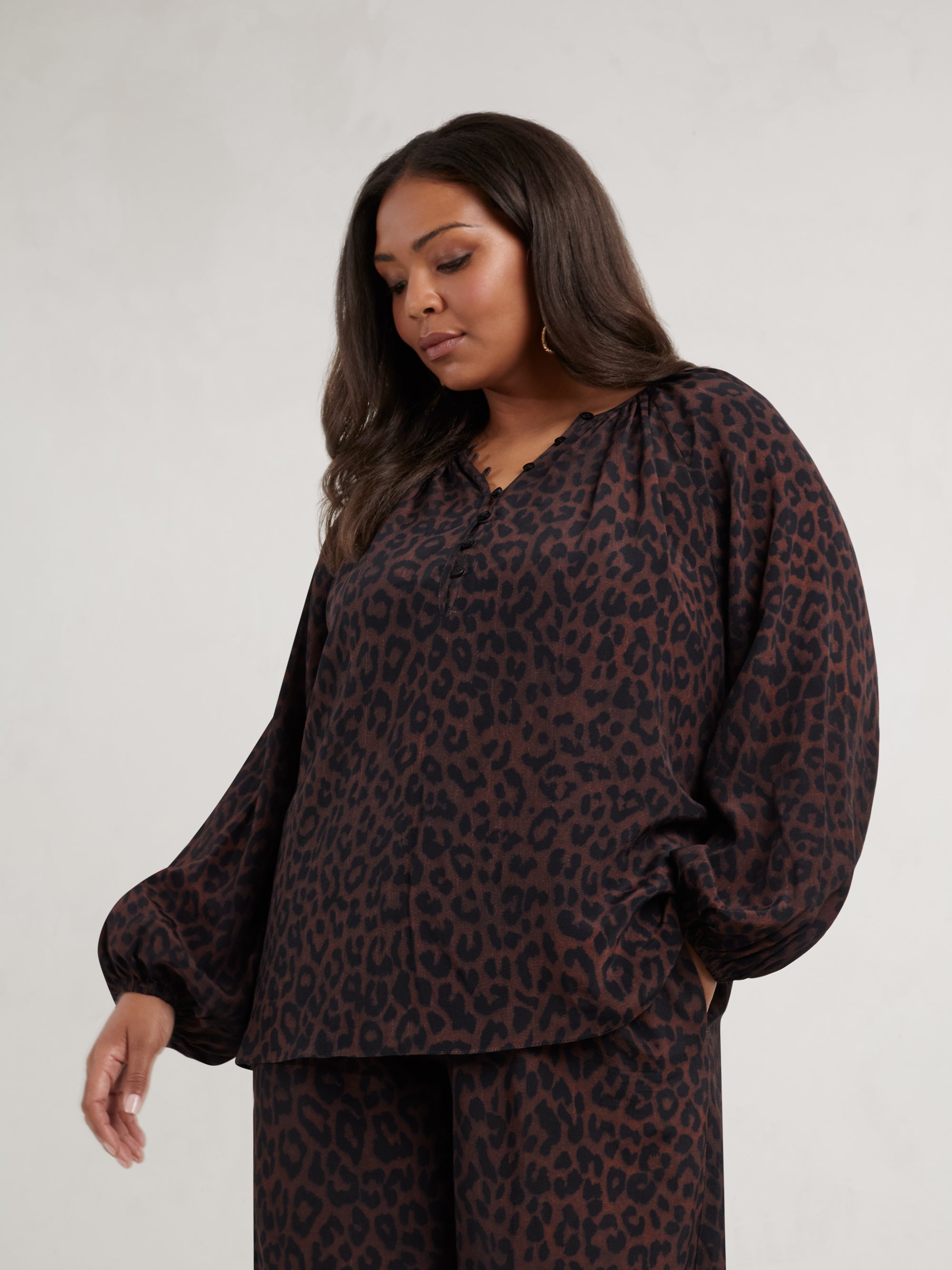 Chocolate Leopard Print Button Front Blouse