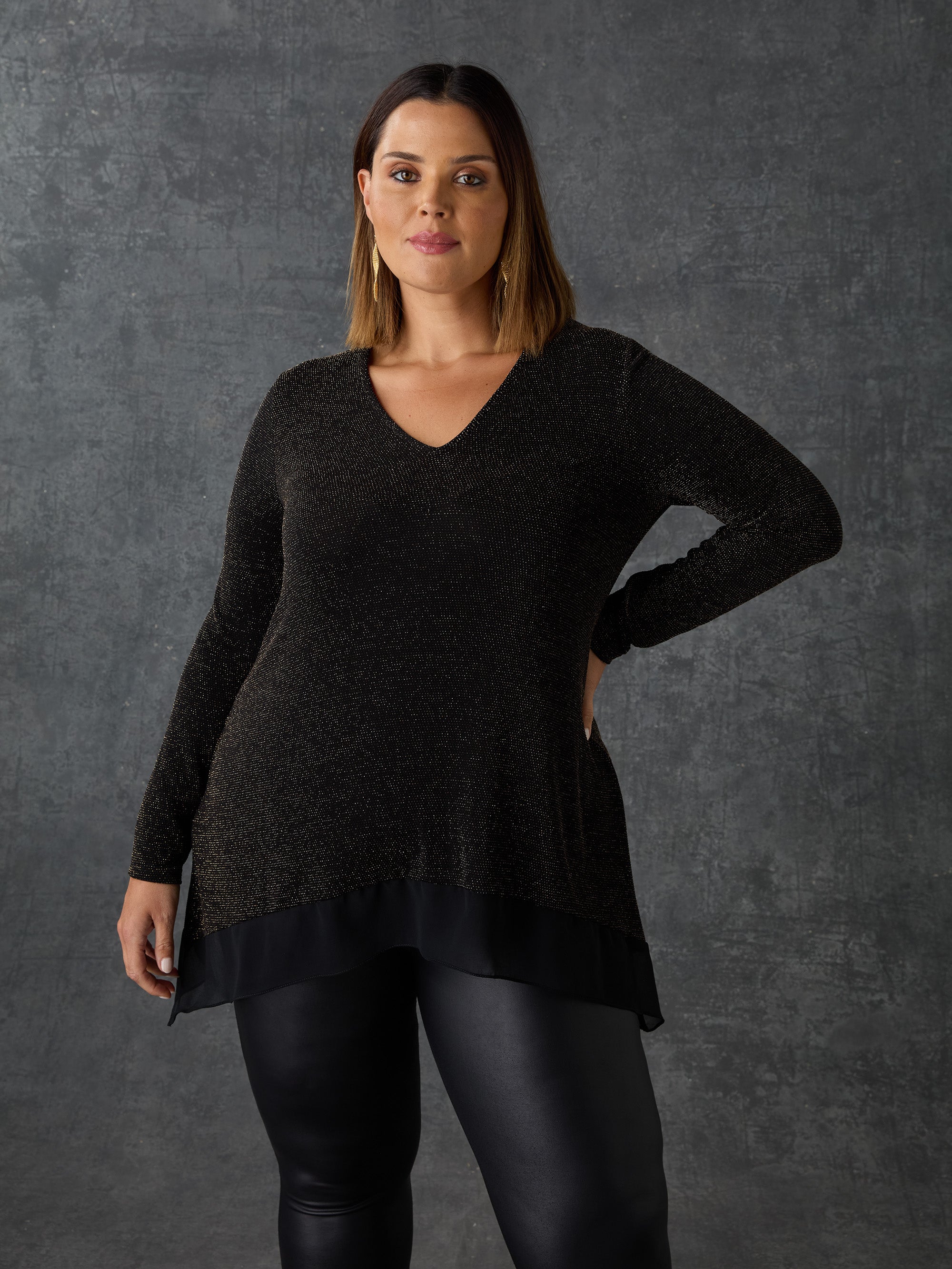 Gold Sparkle Jersey Hanky Hem Tunic