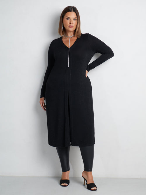 Black Sparkle Split Front Tunic