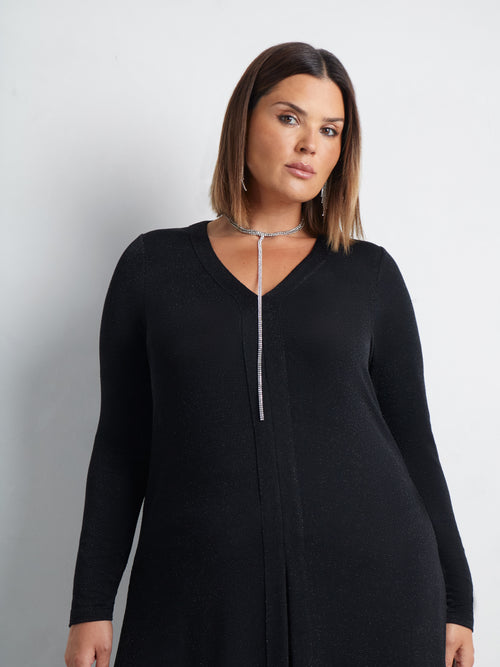 Black Sparkle Split Front Tunic