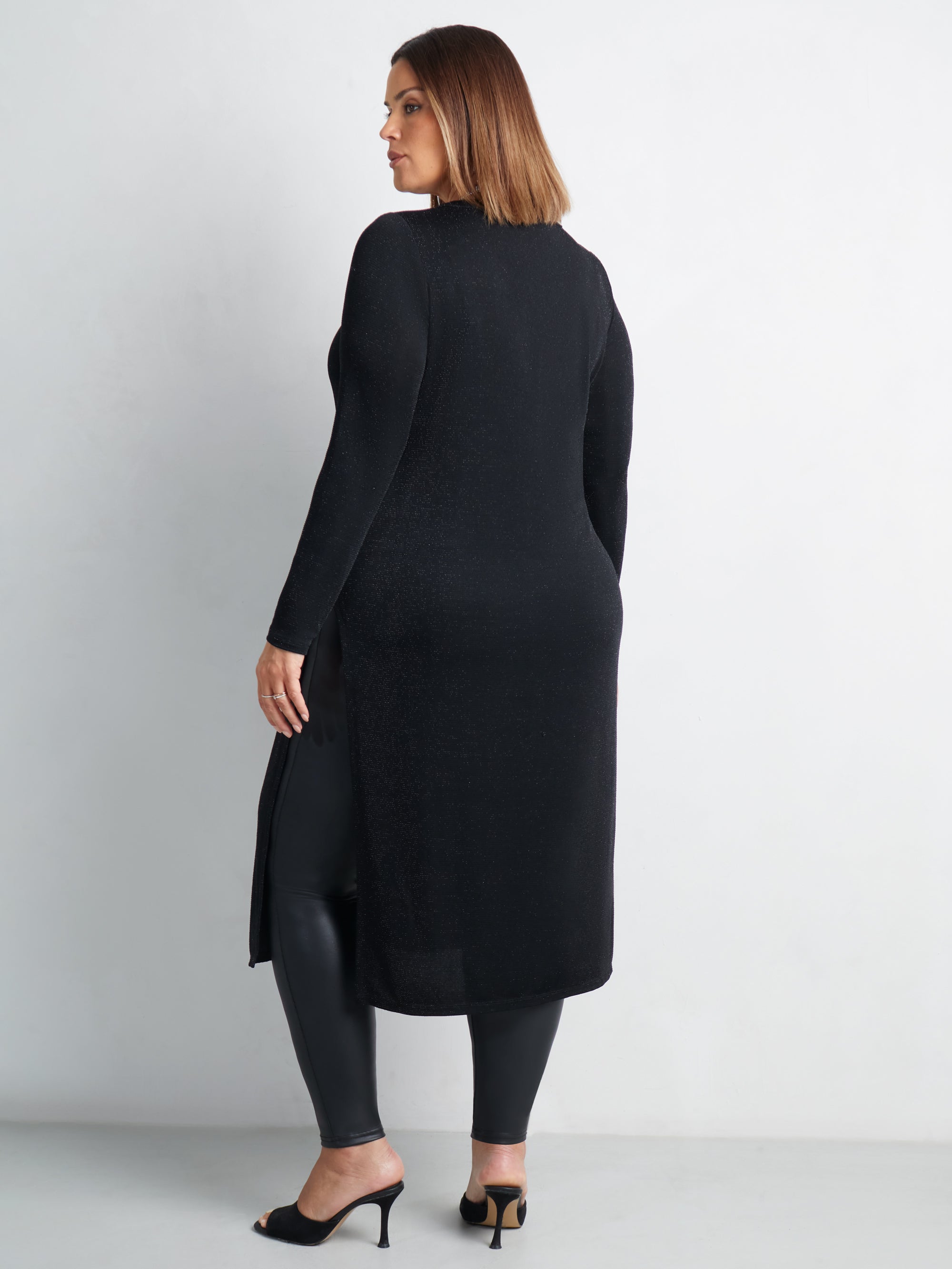 Black Sparkle Split Front Tunic