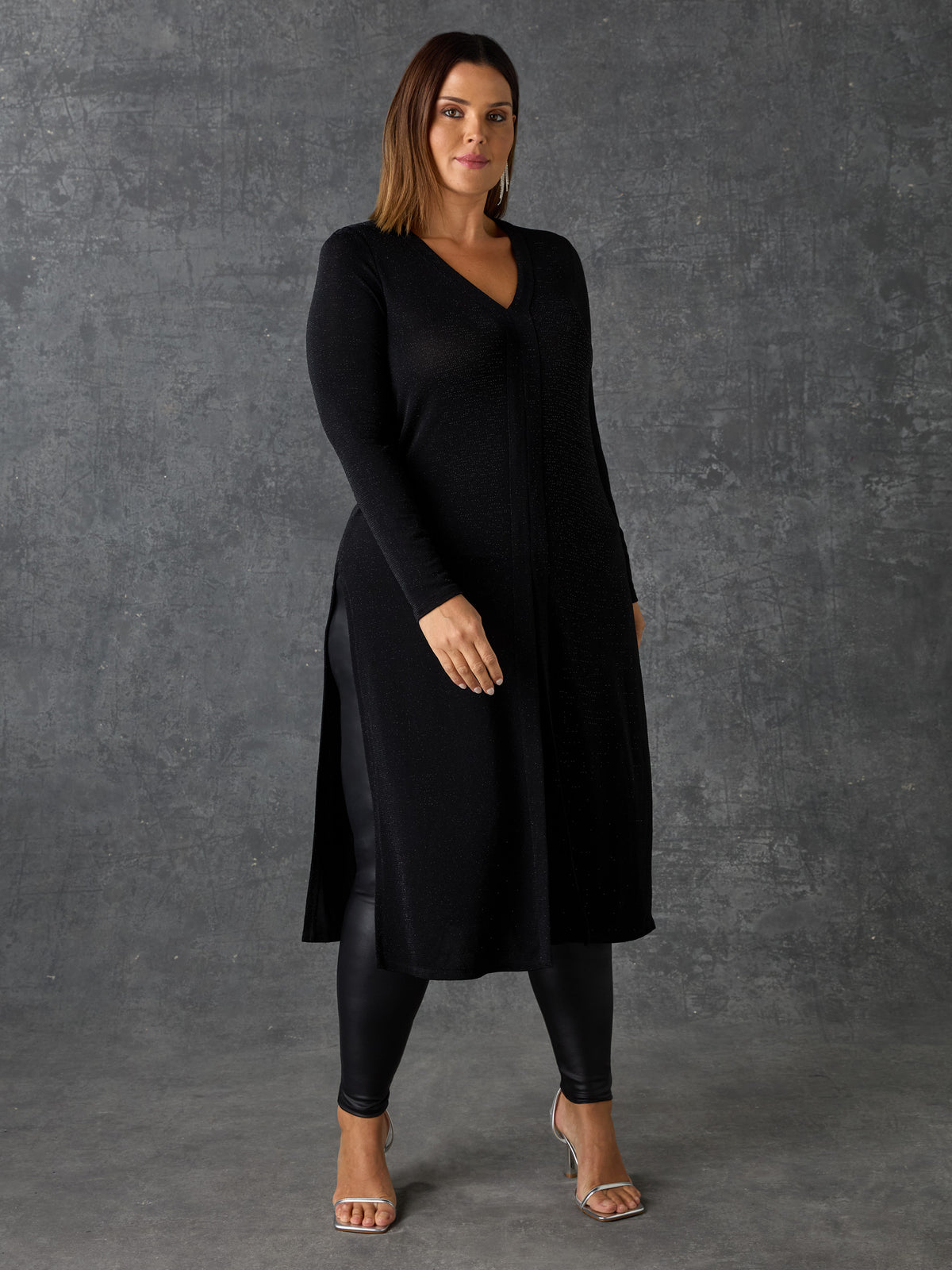 Front Split Tunic Black Sparkle Split Front Tunic