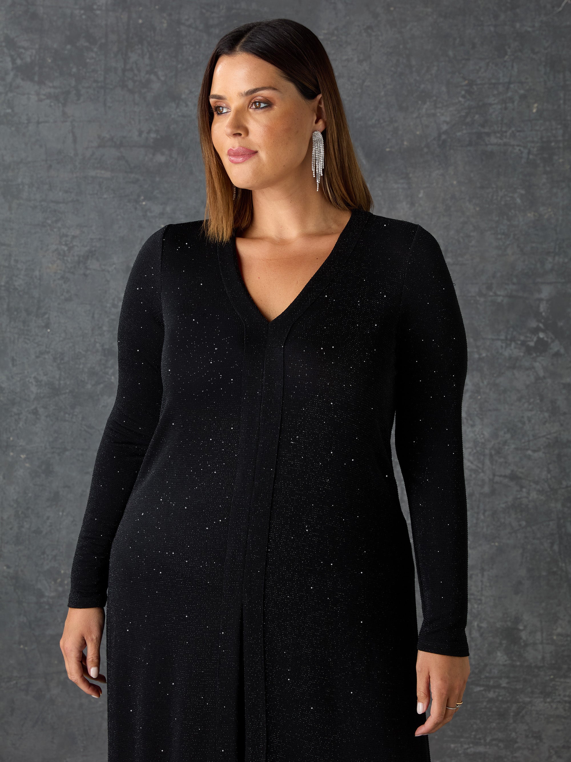 Black Sparkle Split Front Tunic