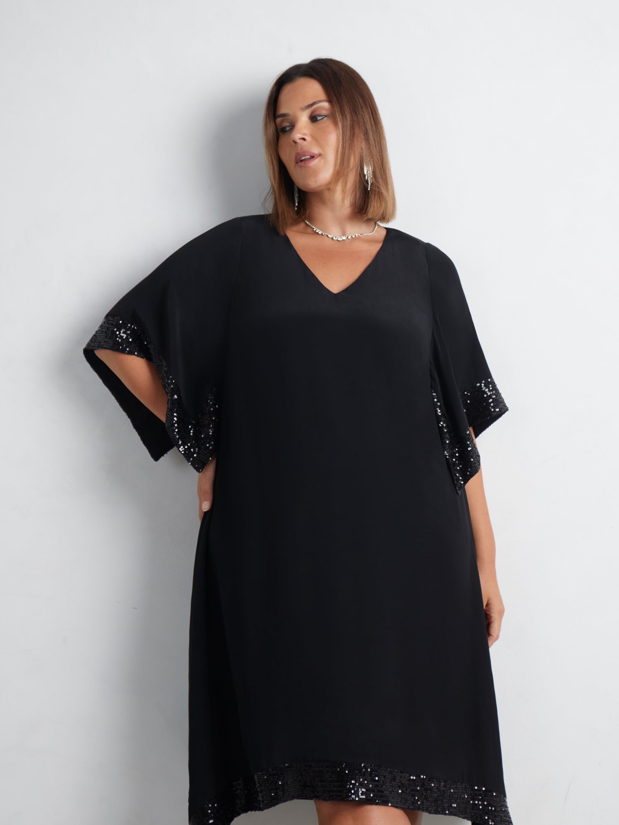 Plus size black dress with bell sleeves best sale