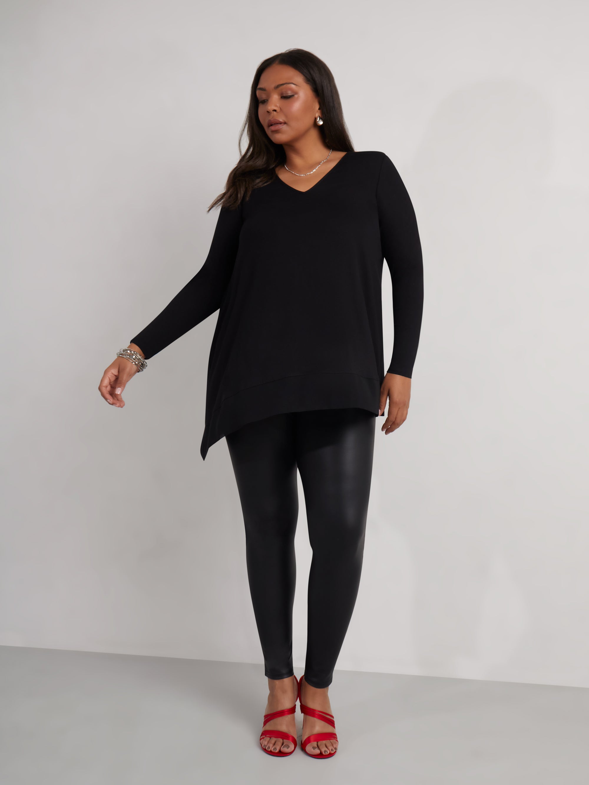 Petite Black Jersey Asymmetric Chiffon Hem Top