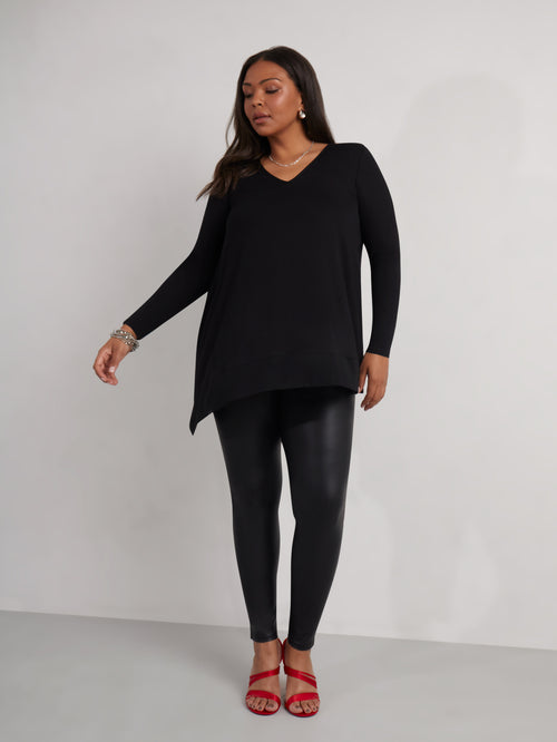 Black Jersey Asymmetric Chiffon Hem Top