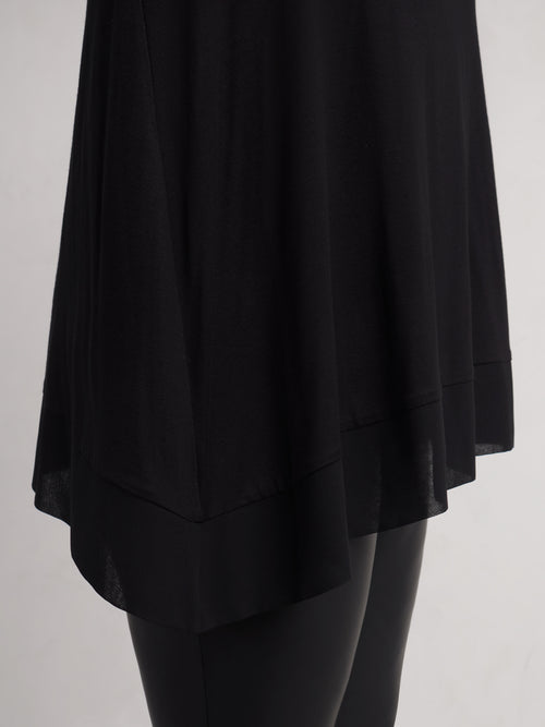 Black Jersey Asymmetric Chiffon Hem Top