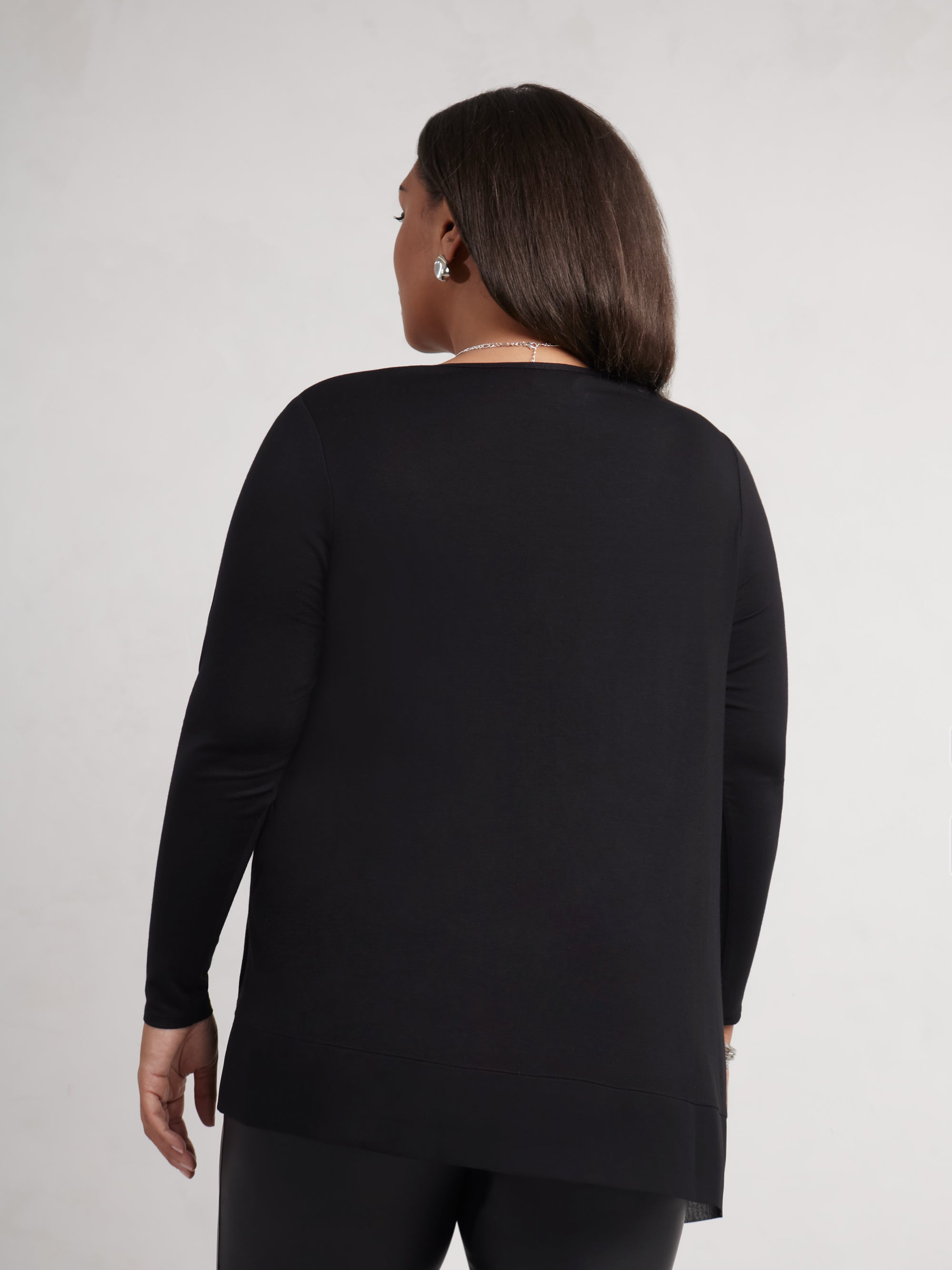 Petite Black Jersey Asymmetric Chiffon Hem Top