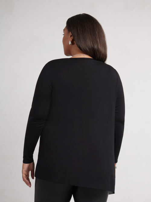 Black Jersey Asymmetric Chiffon Hem Top