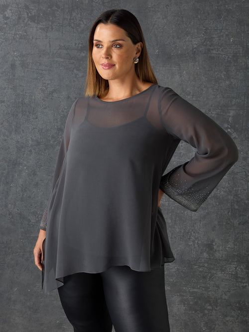 Grey Asymmetric Hotfix Top