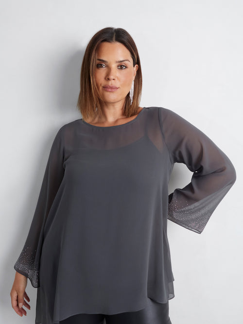 Grey Asymmetric Hotfix Top