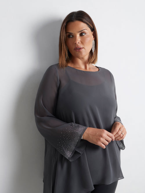 Grey Asymmetric Hotfix Top