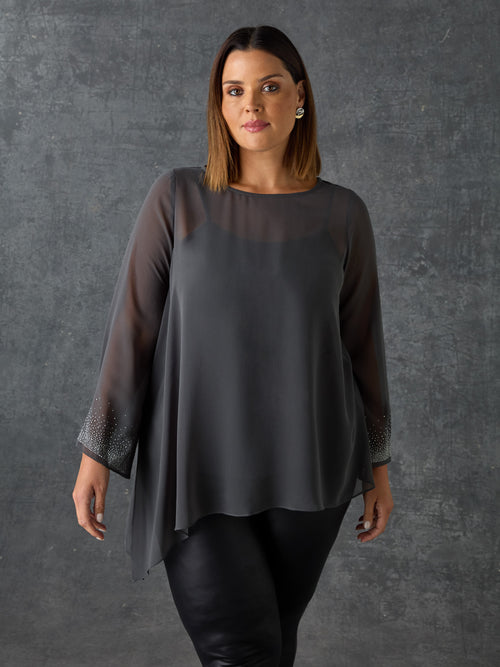 Grey Asymmetric Hotfix Top