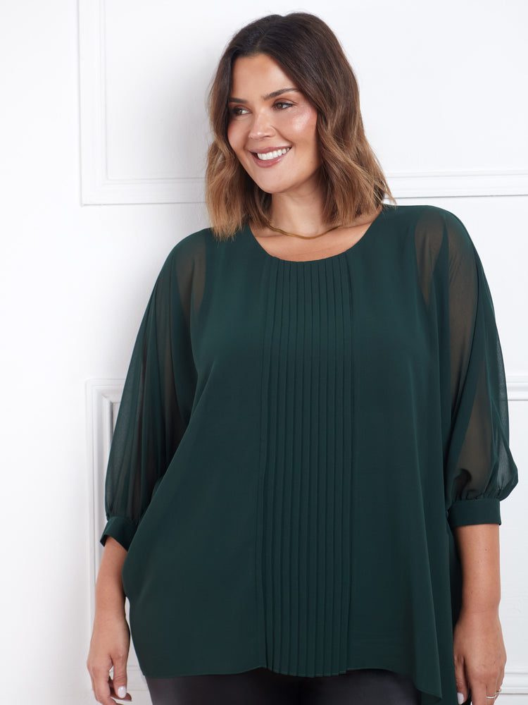 Green Pleat Front Top