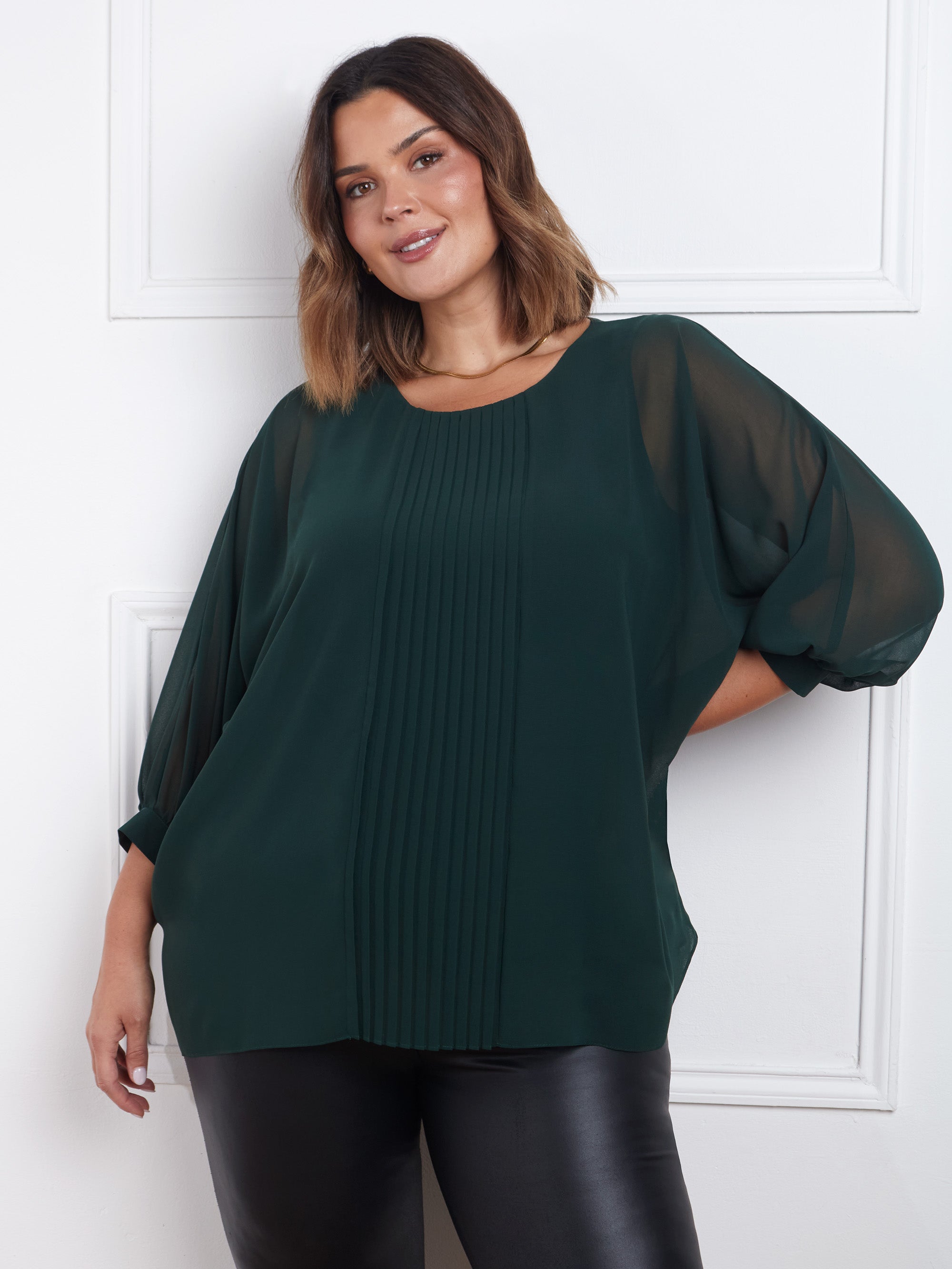 Green Pleat Front Top