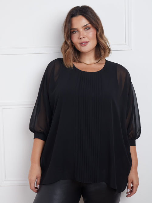 Black Pleat Front Top