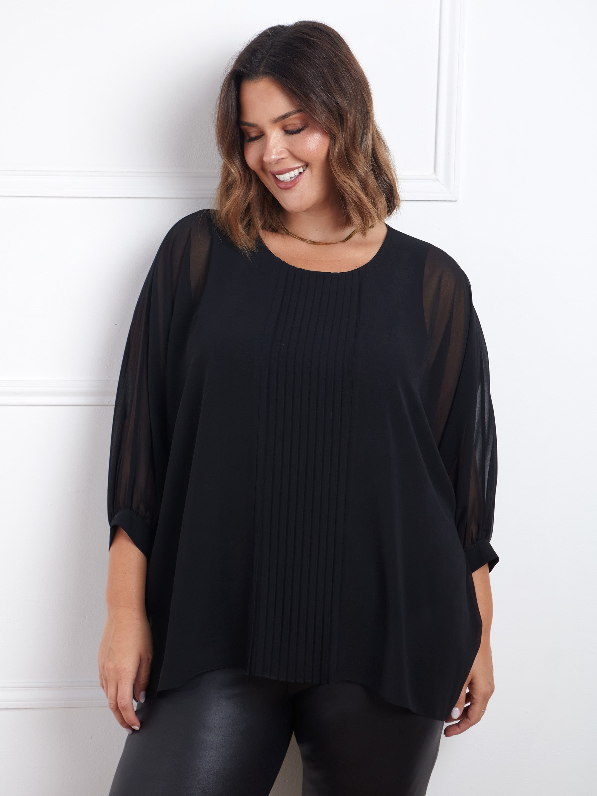 Black Pleat Front Top