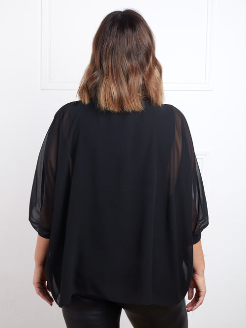 Black Pleat Front Top