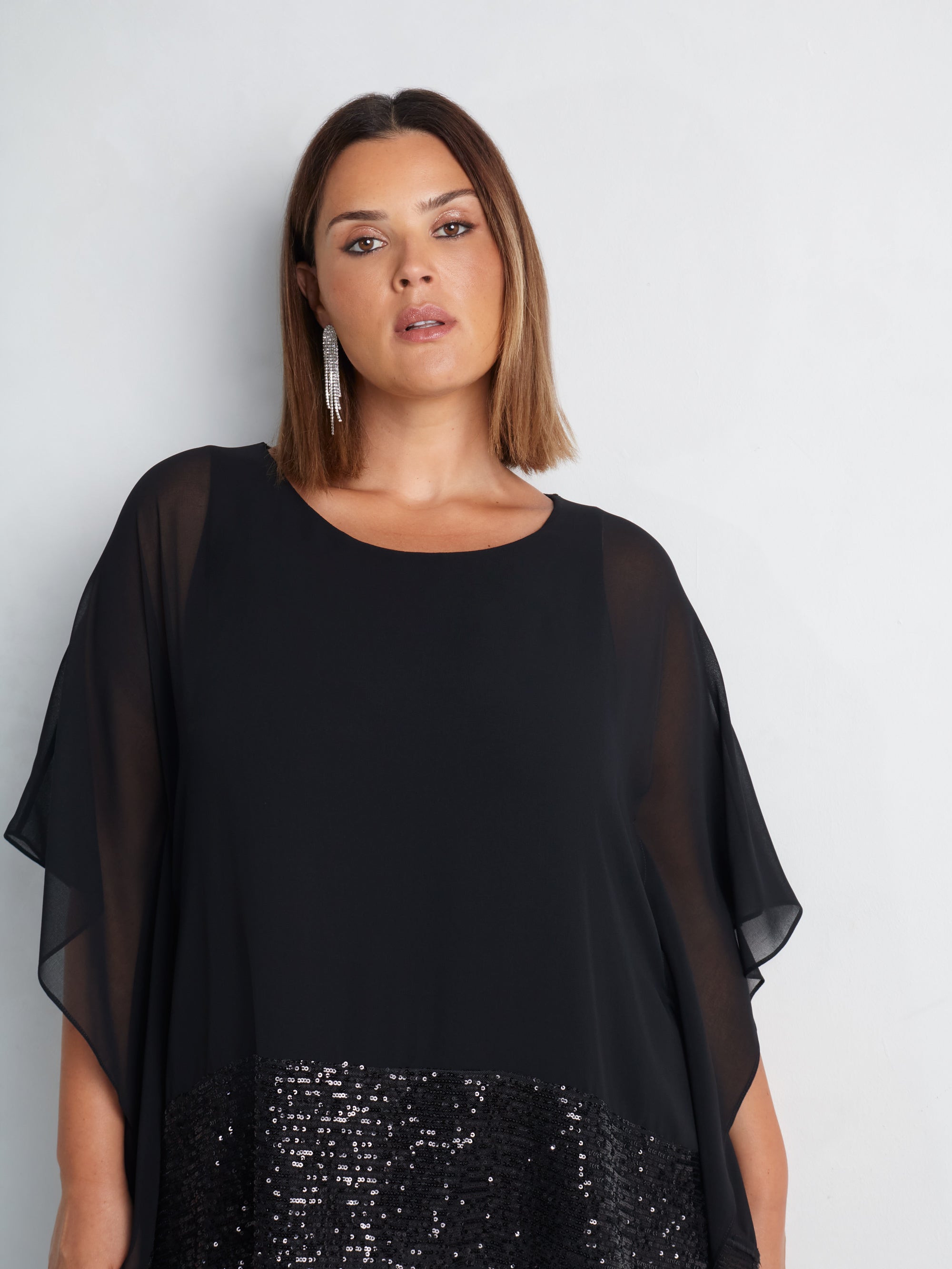 Black Chiffon Sequin Trim Overlayer Top