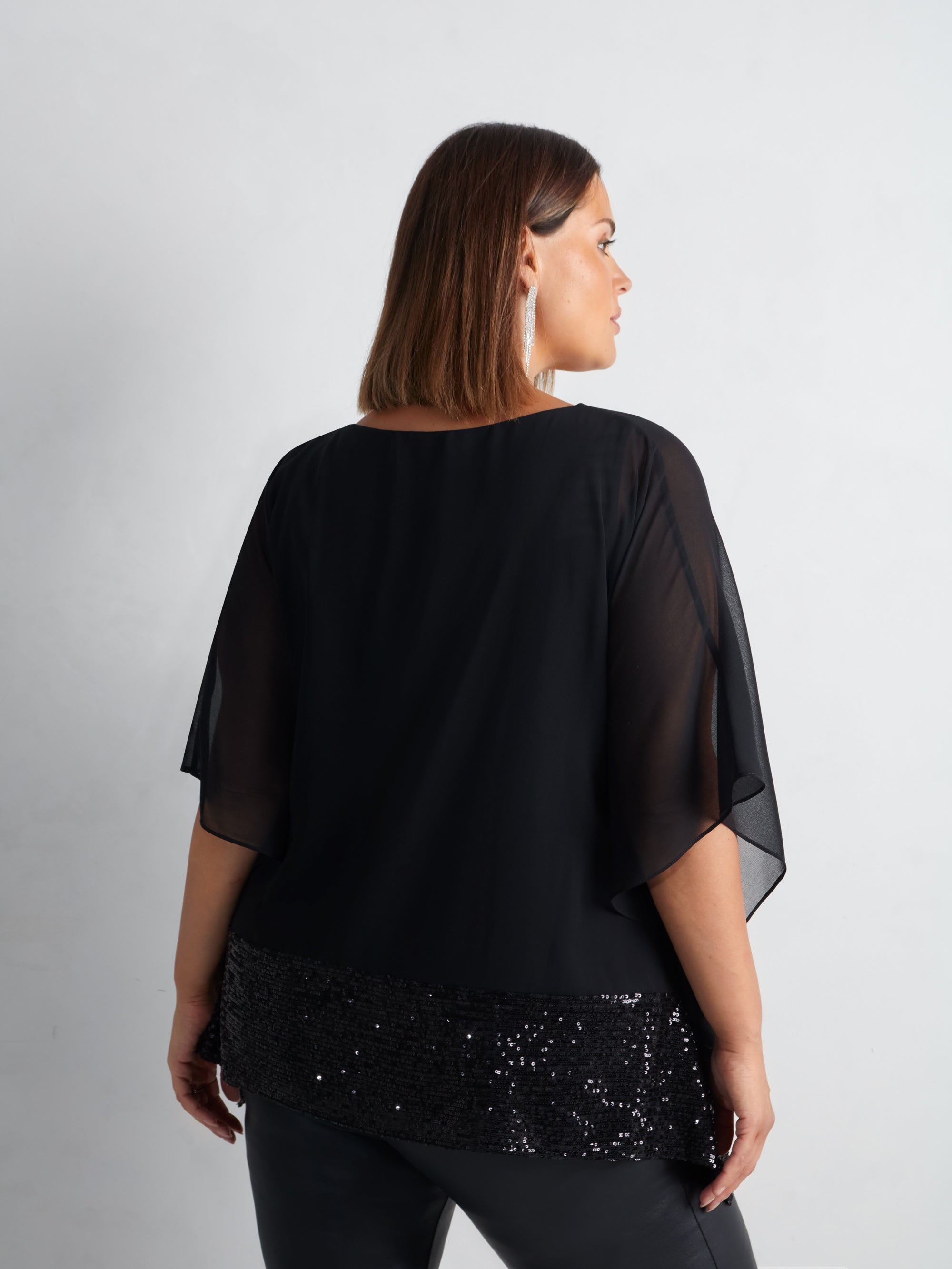 Black Chiffon Sequin Trim Overlayer Top