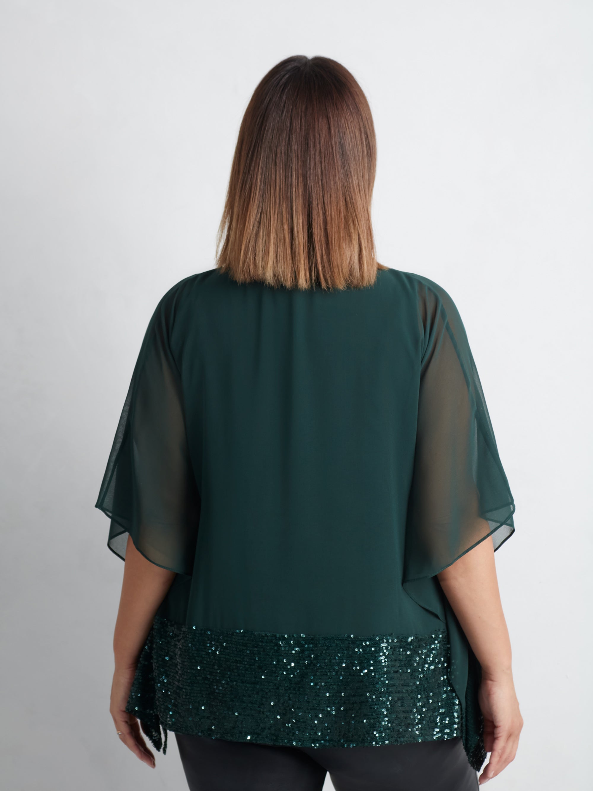 Green Chiffon Sequin Trim Overlayer Top