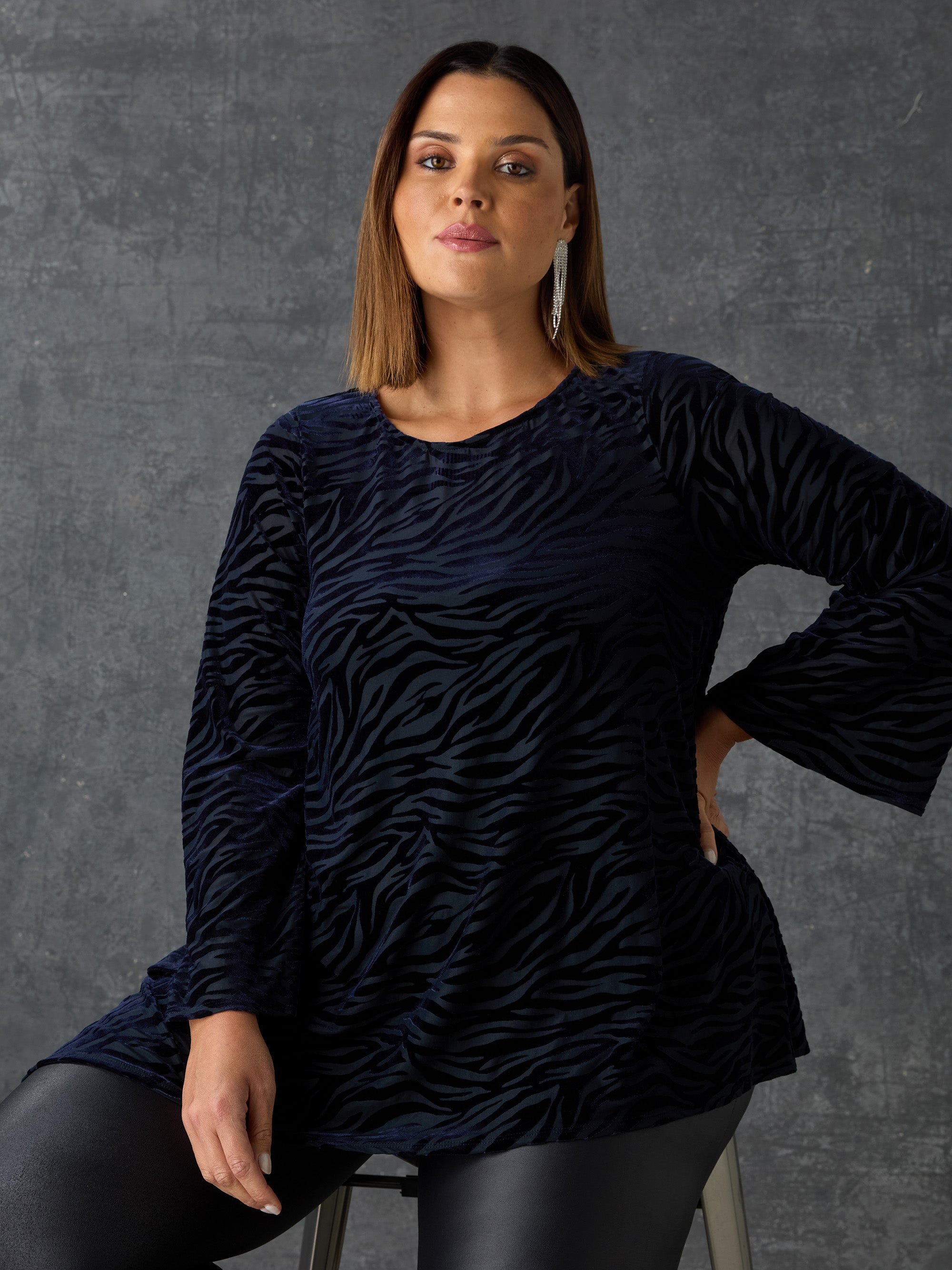 Navy Zebra Burnout Asymmetric Top