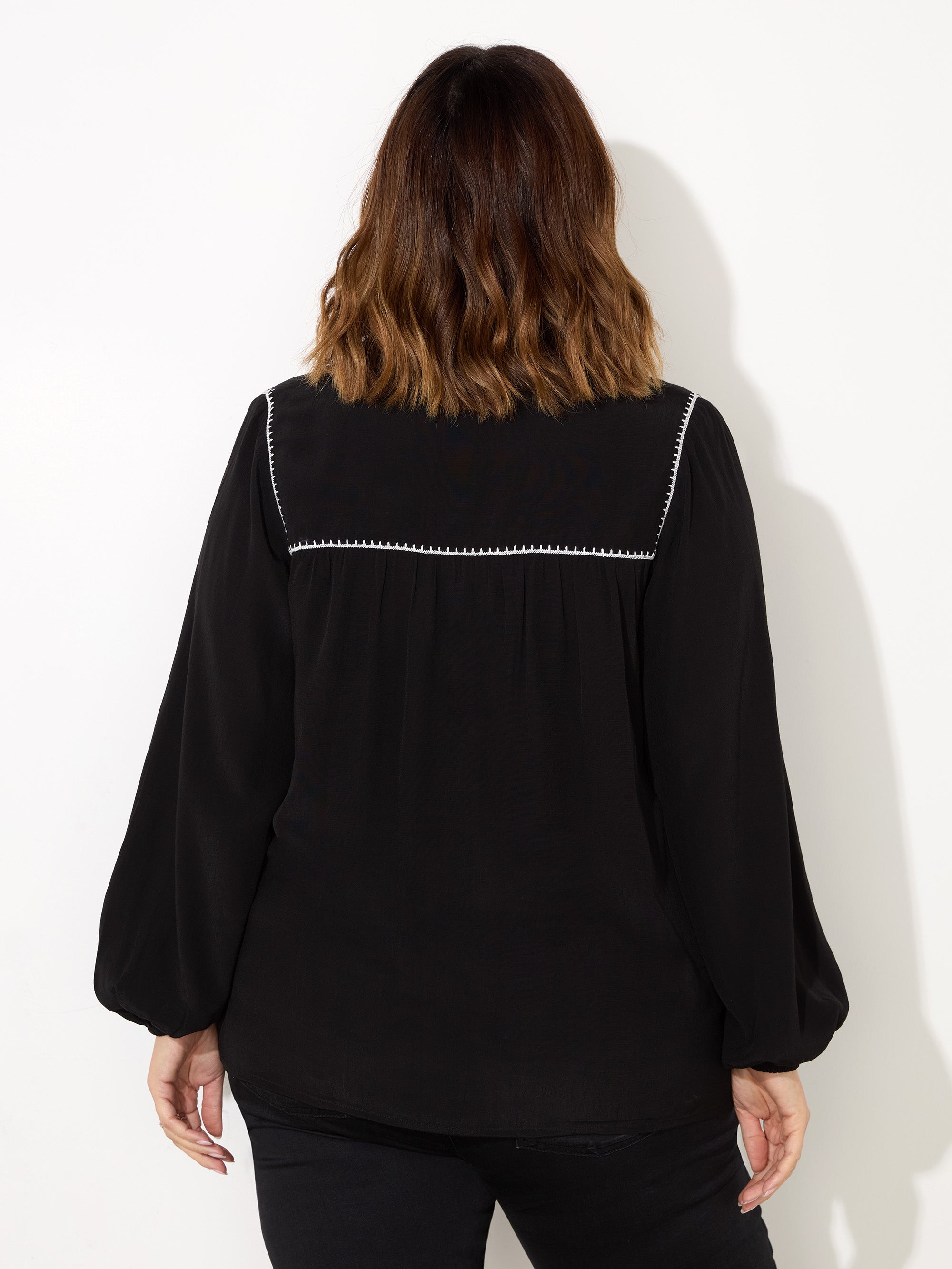 Black Blanket Stitch Blouse