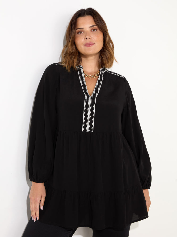 Black Blanket Stitch Tunic