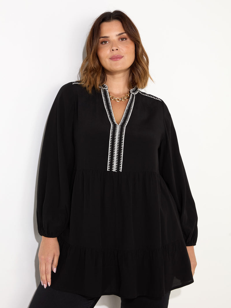 Black Blanket Stitch Tunic