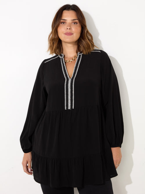 Black Blanket Stitch Tunic