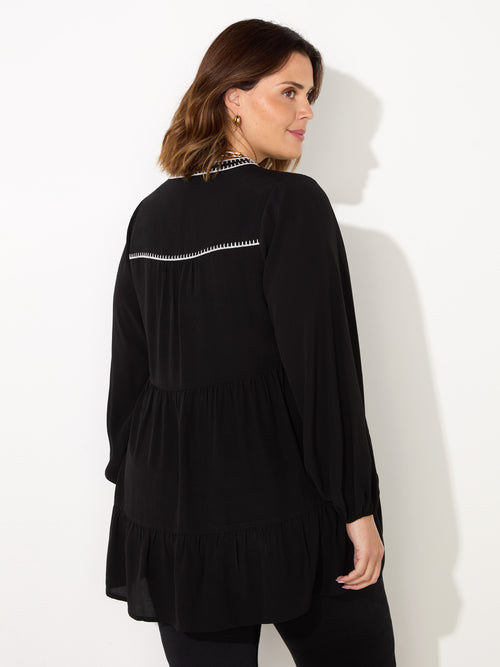 Black Blanket Stitch Tunic