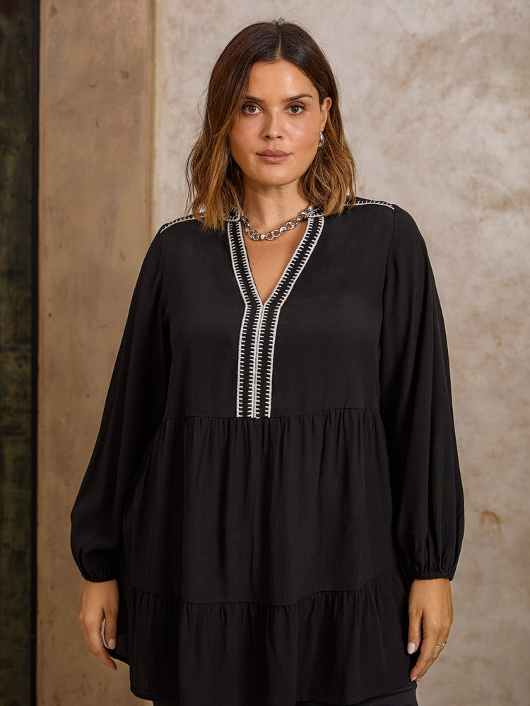 Black Blanket Stitch Tunic