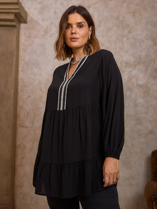 Black Blanket Stitch Tunic