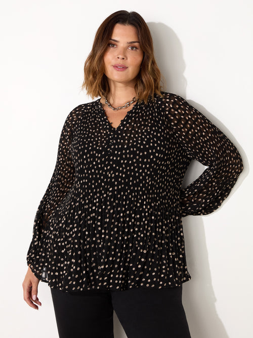 Mono Polka Dot Pleat Blouse