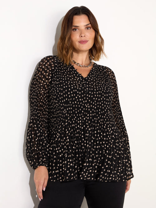 Mono Polka Dot Pleat Blouse