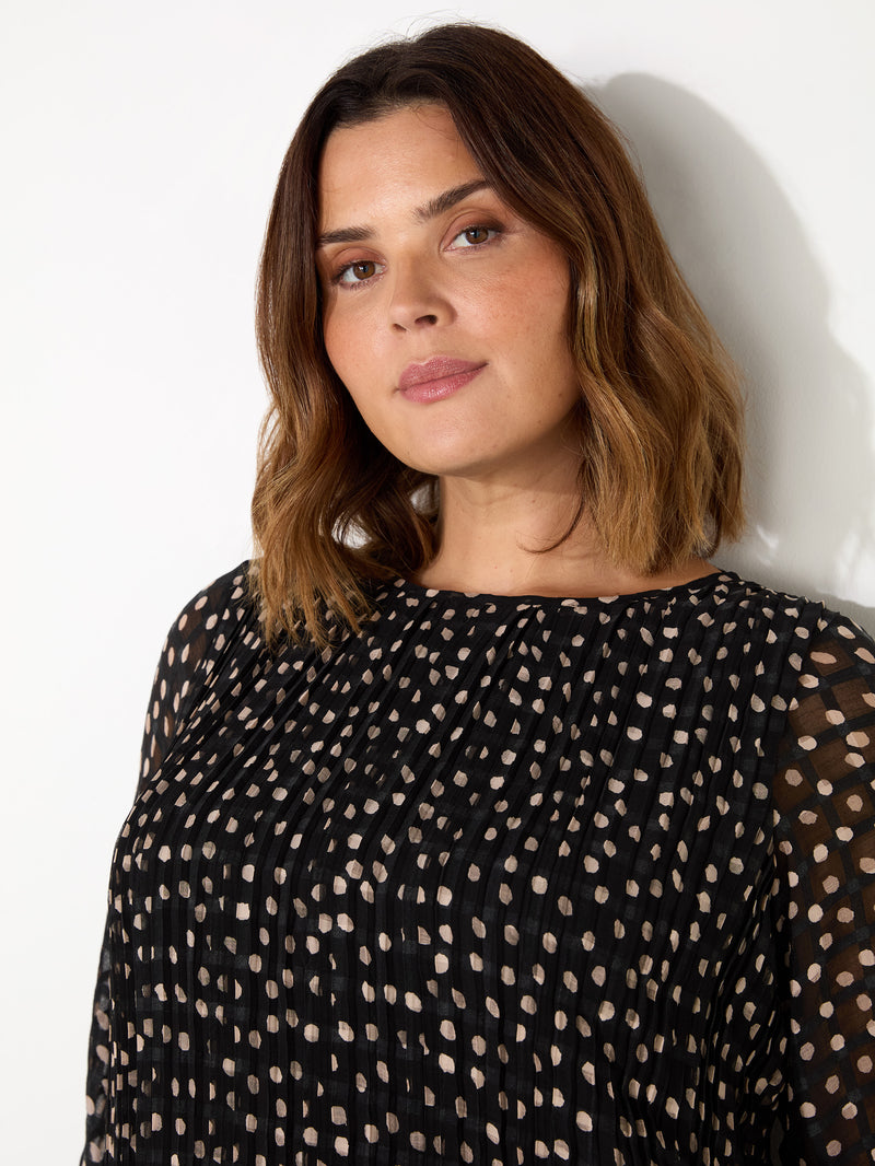 Mono Polka Dot Pleat Dress