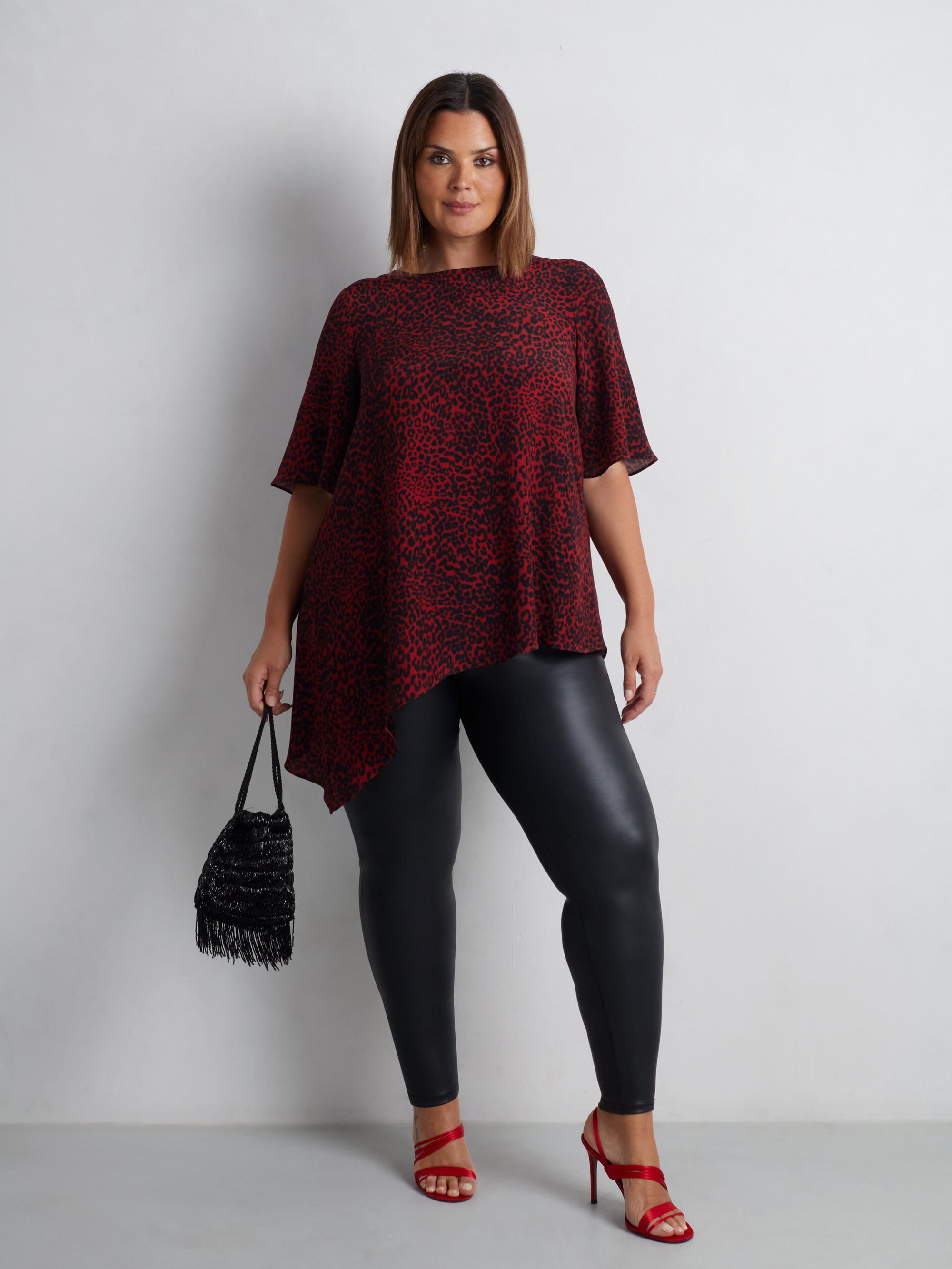 Red Leopard Print Asymmetric Top