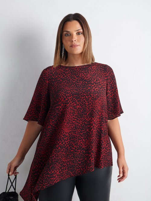 Red Leopard Print Asymmetric Top