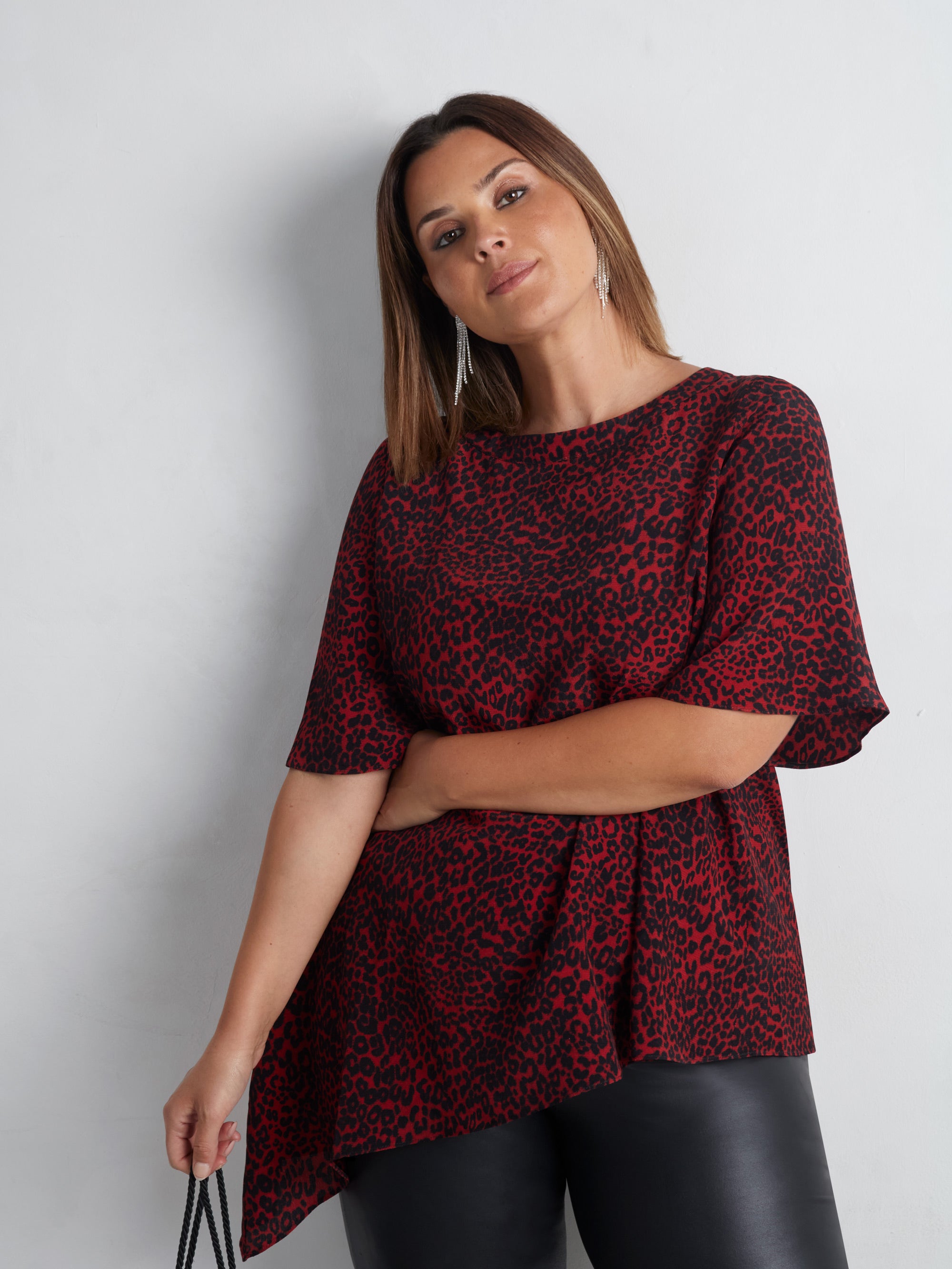 Red Leopard Print Asymmetric Top