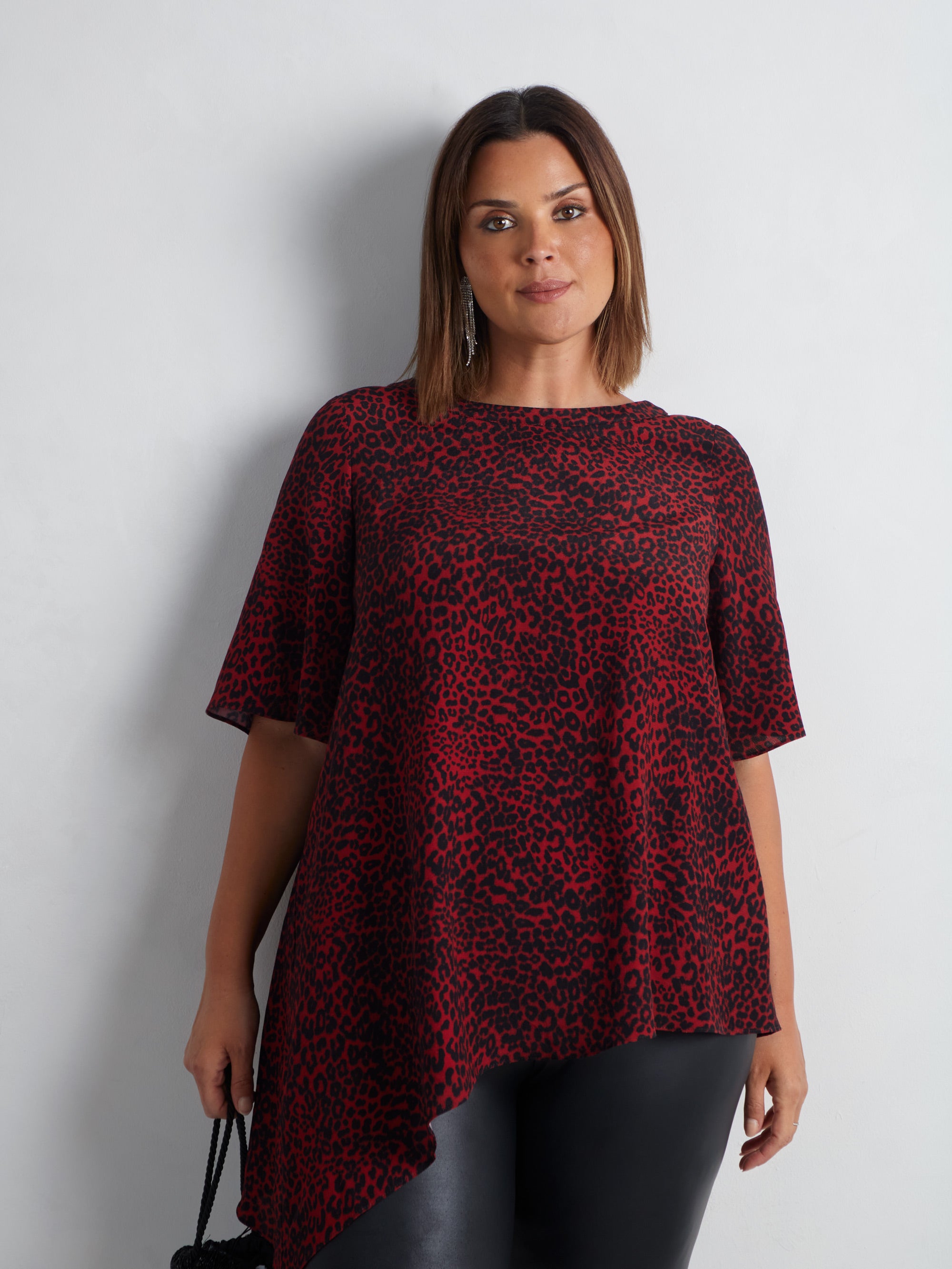 Red Leopard Print Asymmetric Top