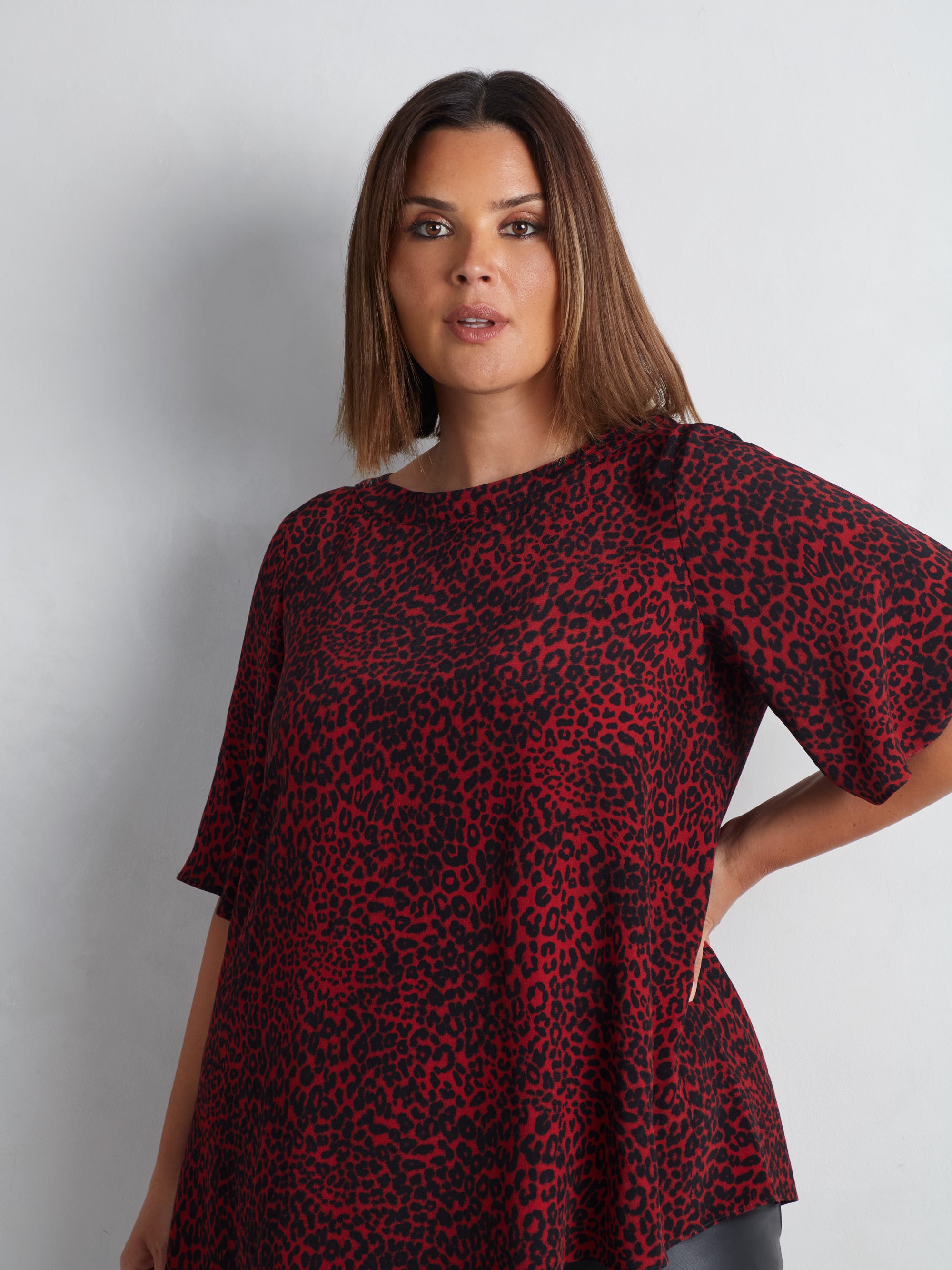 Red Leopard Print Asymmetric Top