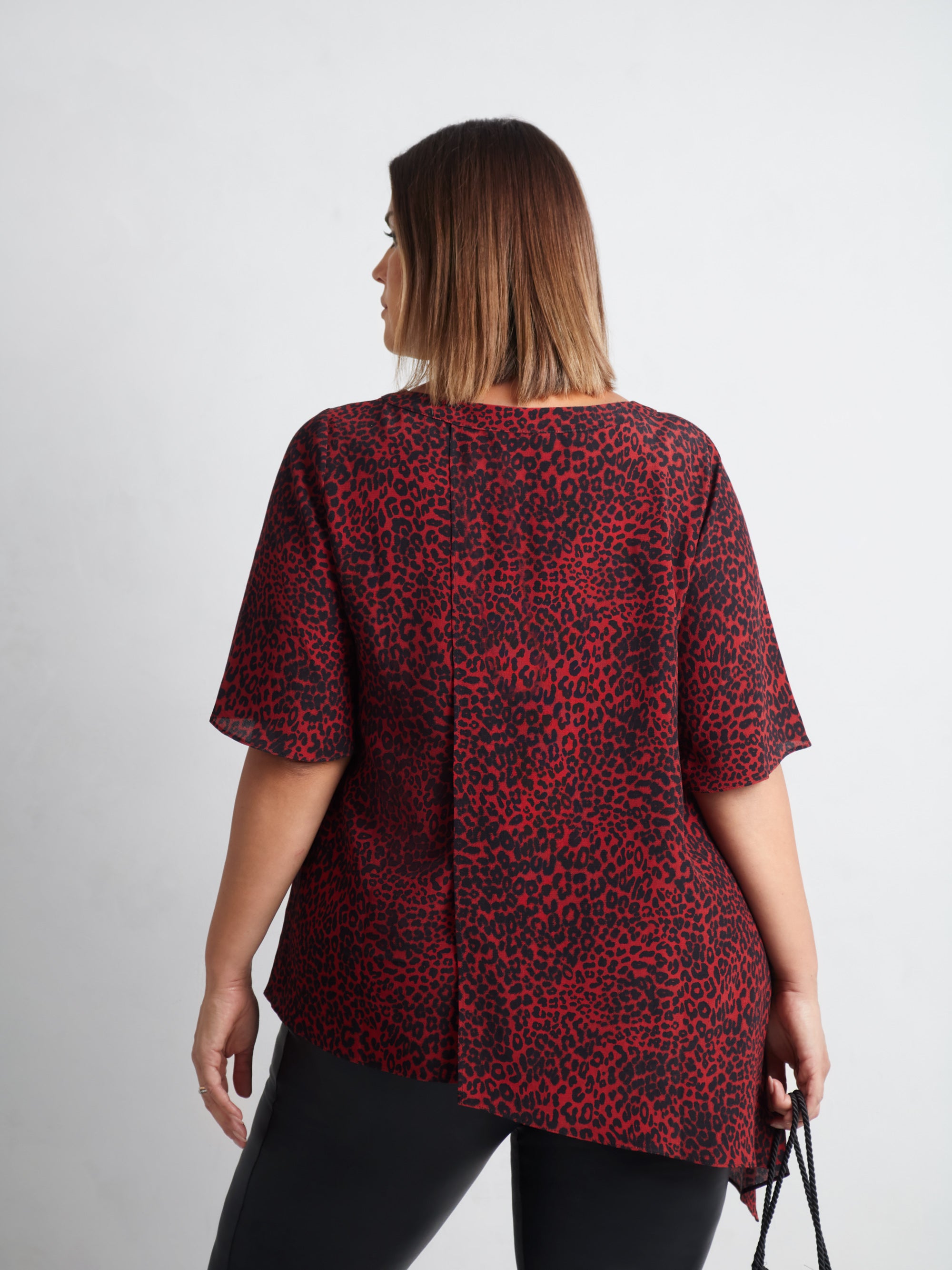 Red Leopard Print Asymmetric Top