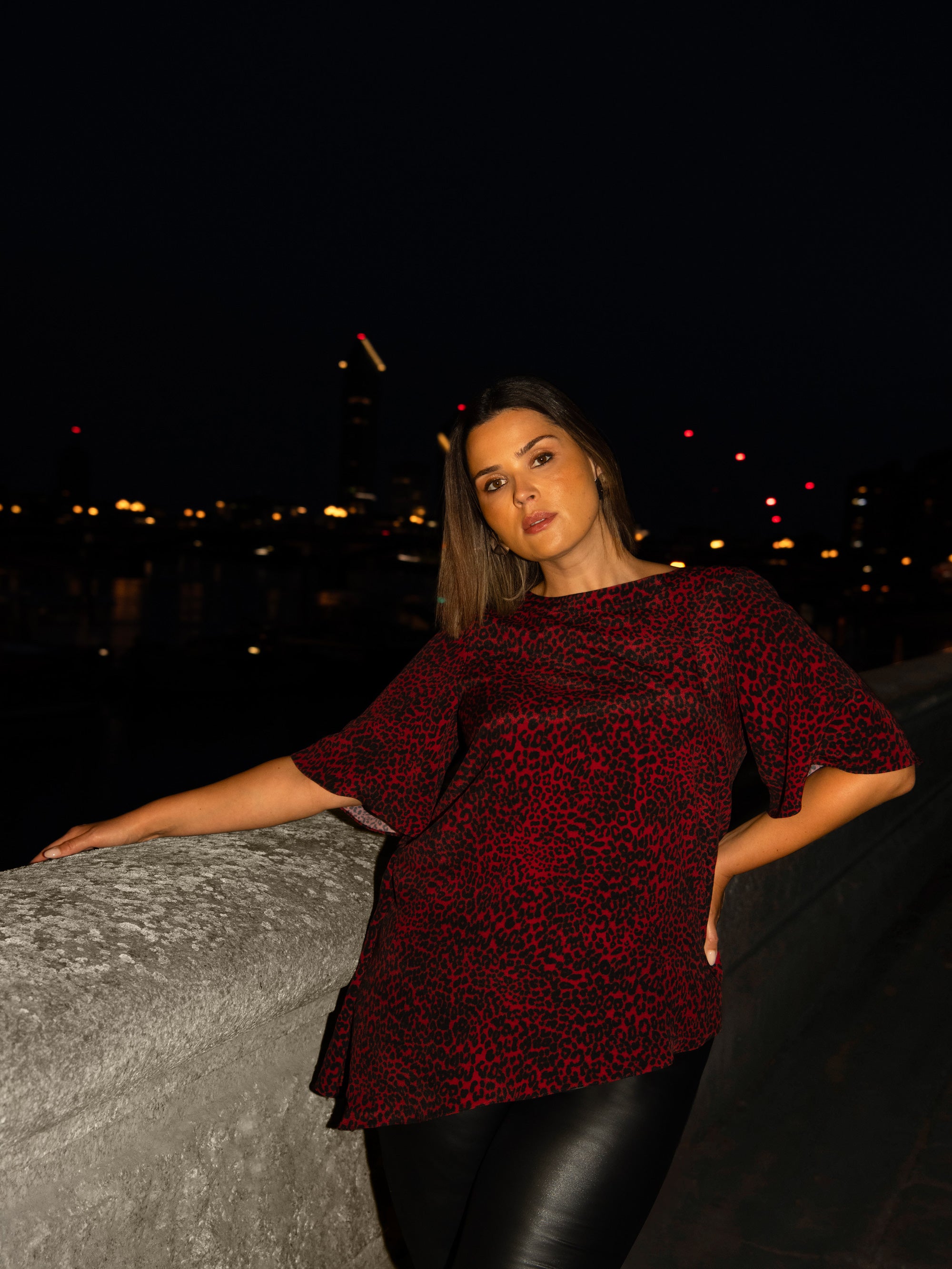 Red Leopard Print Asymmetric Top