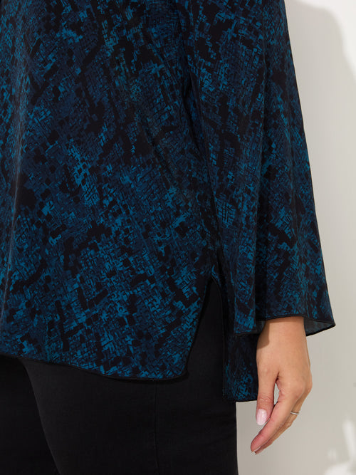 Blue Snake Print V-Neck Blouse