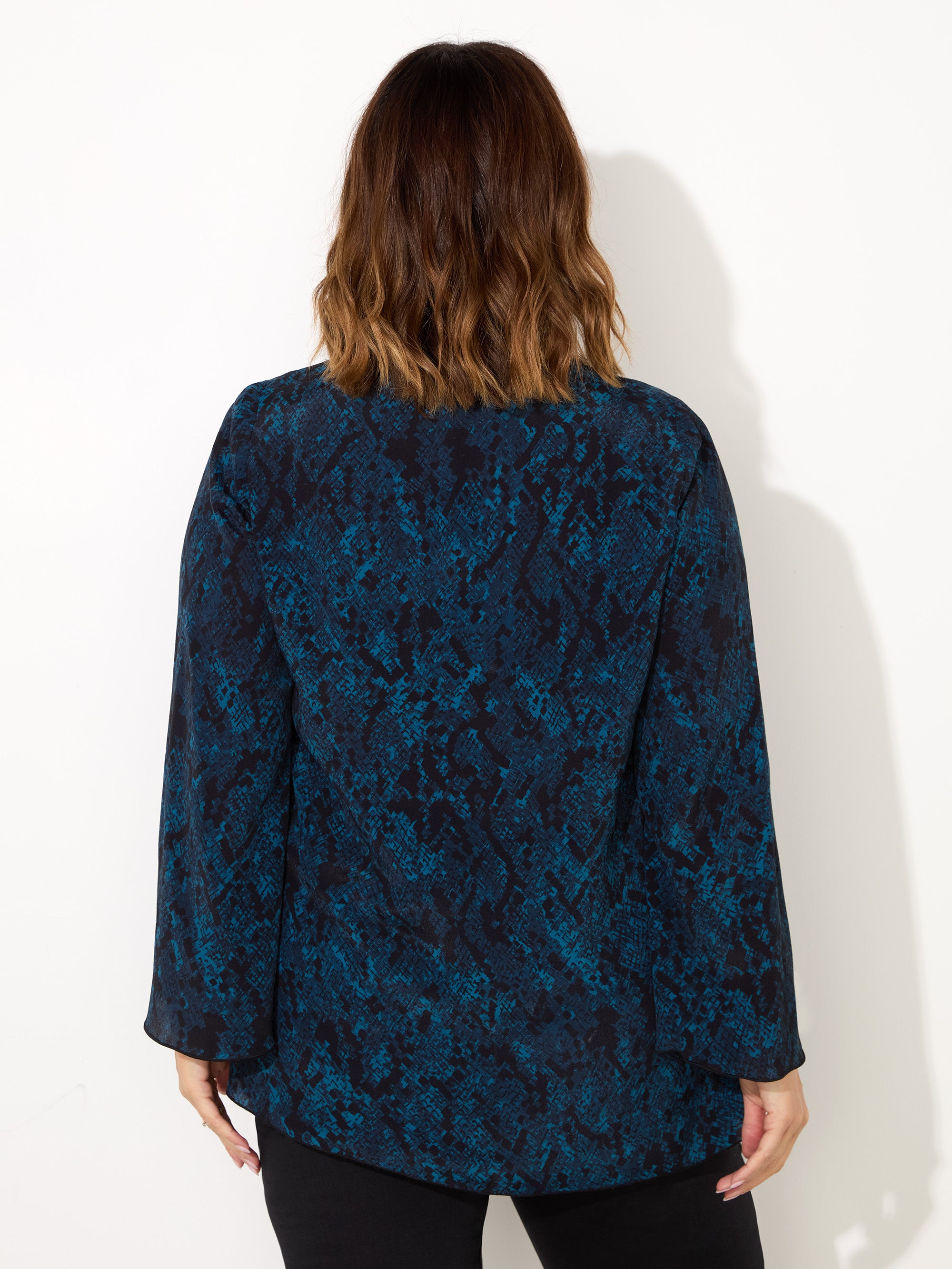 Blue Snake Print V-Neck Blouse